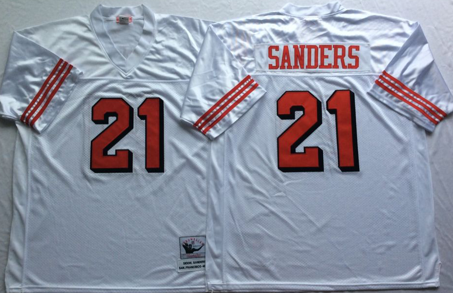 Men NFL San Francisco 49ers 21 Sanders white style 2 Mitchell Ness jersey